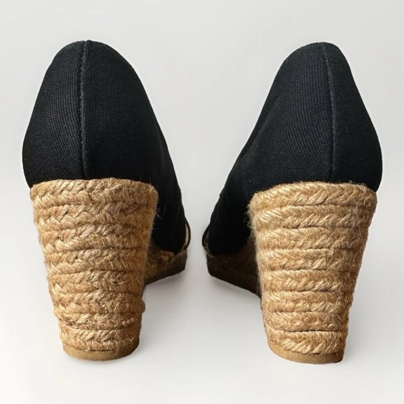 (7.5) GH BASS & CO "ANDI" Peep Toe Black Canvas Espadrille Shoes - Picture 6 of 9